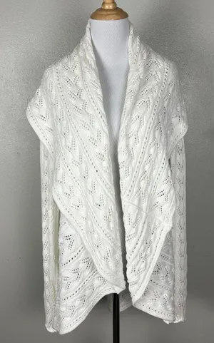 CAbi Cardigan Sweater Large Ivory Cotton Open Knit Crochet Draped Preppy Boho L‎ thumbnail 1