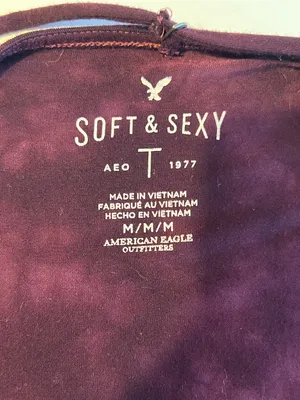 American Eagle Soft & Sexy Tagless Crisscross Short Sleeve Top Burgundy Tie Dye thumbnail 5