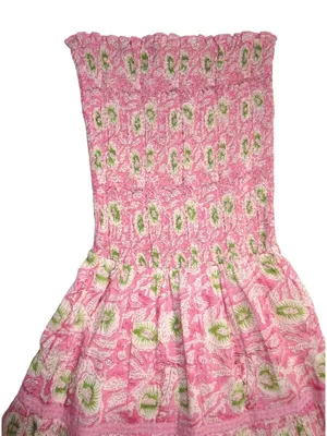 NWT Bell Alicia Bell Strapless Maxi in Pink Blockprint Silk-Cotton Dress S thumbnail 4