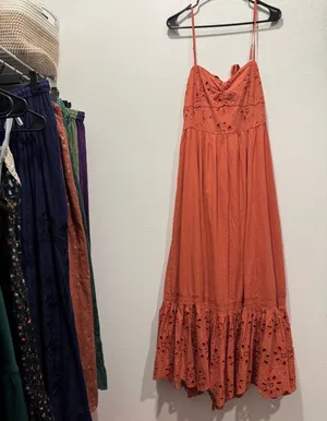American Eagle Catie Corset Eyelet Midi Dress Terracotta L NWOT thumbnail 2