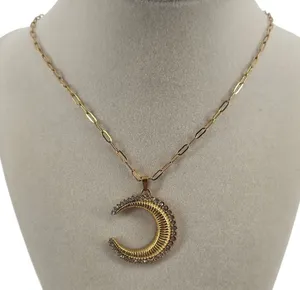 Unbranded Necklace Womens OS Crescent Moon Gold Rhinestone Paperclip Chain EUC thumbnail 1