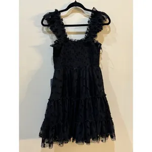 En Saison Casey Flutter Mini Dress Black Size Medium Embroidered Bows thumbnail 4