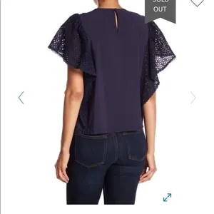 5/$30 🎈 Codexmode women’s XS navy blue ruffle‎ eyelet blouse thumbnail 4