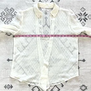 Avec Les Filles Sheer Textured Dot Tie Neck Blouse in Ivory Medium thumbnail 6