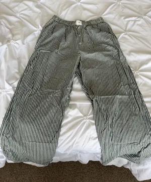 Anthropologie Green and White Vertical-Stripe Jogger Pants thumbnail 1