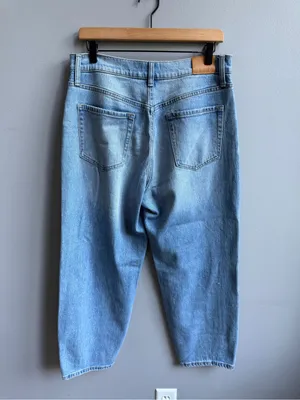 Evereve Ever Seamed Medium Blue Barrel Leg Jeans Size 30 High Rise Ankle Length thumbnail 7
