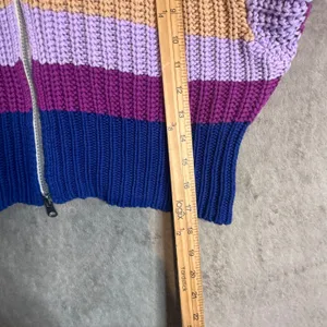 Women's Chunky Knit Colorblock Ribbed Knit Full Zip Sweater Size S Cropped Retro thumbnail 10