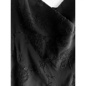 JSC Vintage 90s Black Beaded Floral Mini Dress Spaghetti Strap Size 14 Wrap Neck thumbnail 5