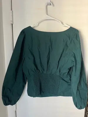 Abercrombie & Fitch Green Square-Neck Long Sleeve Top thumbnail 3
