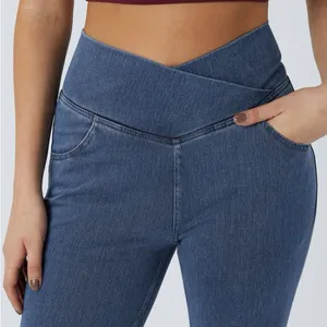 H13.- Halara Flex™ High Waisted Crossover Pocket Washed flare Jeans. XL P thumbnail 2