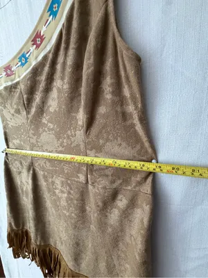 Women’s Size M One Shoulder Fringe Suede Mini Dress Western Boho Tan (A650) thumbnail 4