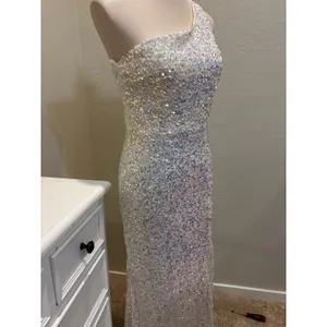 Windsor White Iridescent Sequin One Shoulder Maxi Dress‎ W2BRW070E Med thumbnail 6