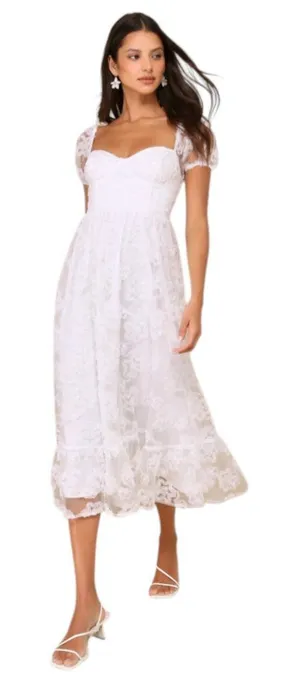 Lulus White Floral Midi Cocktail Dress NWT Size Small White Cocktail Dress thumbnail 1