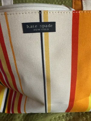kate spade Yellow, Orange & Red Striped Canvas Tote NWOT thumbnail 2