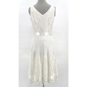 Tahari White Lace Satin Bow Dress Sleeveless V Ivory Wedding Eloping ASL Size 8 thumbnail 2