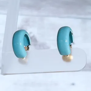 Vintage Clip On Earrings Light Blue Retro Chunky Hoops 0.75" thumbnail 2