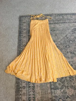 Christopher Esber orange yellow high slit accordion knit midi skirt S thumbnail 8