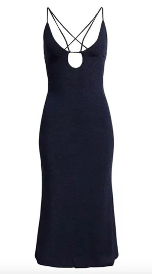 Misha Veronika Strappy Stretch Metallic Midi Dress Nightshade Blue Womens Size 4 thumbnail 12