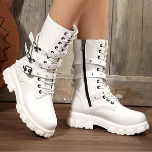 White Combat Boots w/ Buckles Woman’s Size 38 (7.5) NWOT thumbnail 1