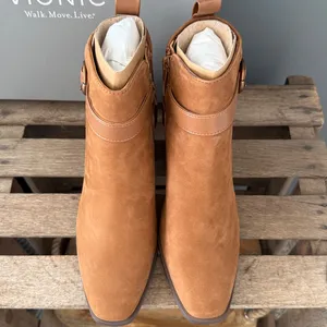 Vionic Tenley Ankle Boot Suede Leather Mid‎ Shaft Zip Closure Toffee 8M NIB thumbnail 7