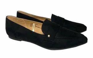 New Without Tags Diba Black Pointy Toe Slip On Faux Suede Loafers Sz 5.5 M thumbnail 1