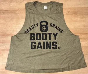Women’s Beauty, Brains, Booty Gains Cropped Tank Top/ Muscle Club Apparel thumbnail 1