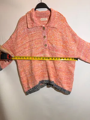 NWT Free People Orange Pink Marled Knit Oversized Button Collar Sweater M thumbnail 6