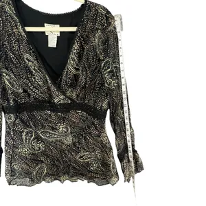 ICE Y2K Silk Babydoll Top Womens L Black Abstract Paisley Lined Whimsigoth Boho‎ thumbnail 11