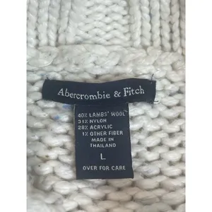 Abercrombie & Fitch Lambswool Chunky Knit Cardigan Sweater Cream VTG Y2K READ thumbnail 7