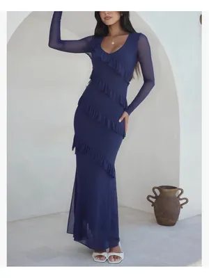 NEW Long Sleeve Mesh Bodycon Dress Wedding Guest Cocktail Maxi XL thumbnail 6