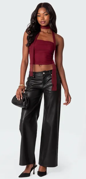 Edikted Black Faux Leather Straight Leg Pants thumbnail 1