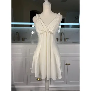 Flora Nikrooz Slip Dress Womens Small Ivory Satin Floral Strap Chemise thumbnail 12