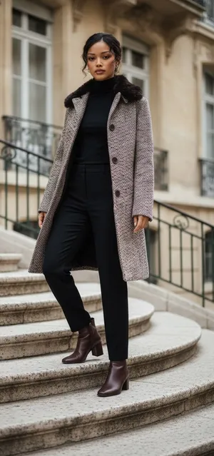 Women brown wool peacoat with faux fur collar size 6 thumbnail 1