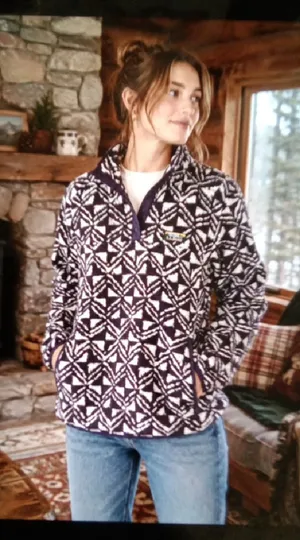L.L.Bean & White Patterned Fleece Pullover Cabincore Gorpcore Womens L thumbnail 1