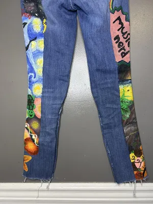 Gap Jeans Hand Painted Women 2 Medium Wash Blue Mid Rise Flare Unicorn Art thumbnail 11