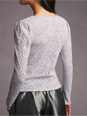 By Anthropologie Lace Button-Front Top Lavender Size Medium thumbnail 3