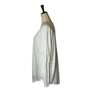 Trouble At The Mill‎ Shirt Women Medium White V Neck Distressed Long Sleeve Tee thumbnail 5