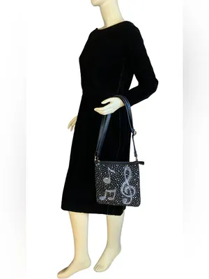 Musical Themed Rhinestone Embellished Black Faux Leather Crossbody Bag thumbnail 2