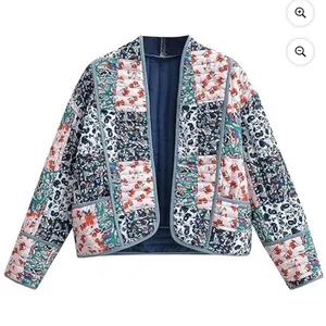 Quilted Floral Boho Cropped Jacket XL Blue thumbnail 2