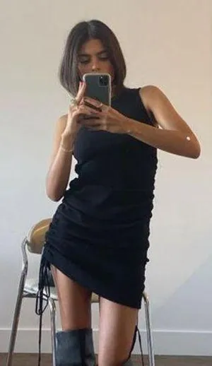 ZARA Black Gray Ruched Seamless Military Minds Lioness Mini Bodycon Dress thumbnail 1