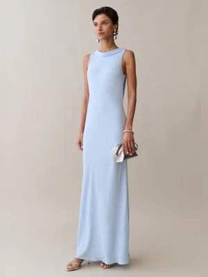NWT Few Moda Amarosa Dress size Large L Light Blue o.p.t backless maxi thumbnail 3