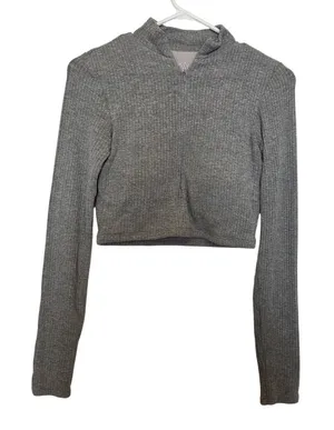 Klassy Network Gray Knit Front Zip Mock Collar Built-In Bra Brami Crop Top M thumbnail 1