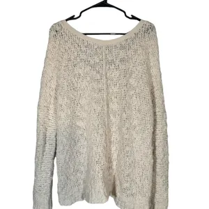 Free People White Long Sleeve Cotton Blend V-Neck Knit Sweater Women Sz M thumbnail 2