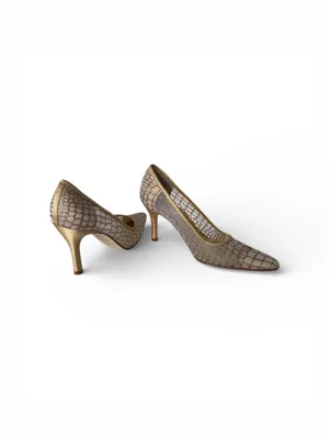 Nina Gold Mesh Heels Pumps Pointed Toe Elegant Evening Wedding Shoes Women’s thumbnail 2