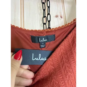 NWT Lulus Coveted Sweetness Rust Pointelle Knit Long Sleeve Mini Dress Party S thumbnail 5