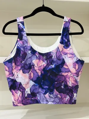 Purple & Pink Abstract Print Crop Athletic Tank Top thumbnail 5