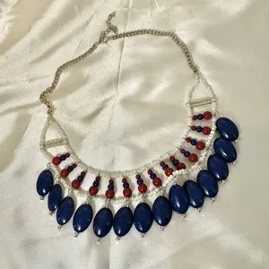 Red white and blue beaded bib necklace thumbnail 5