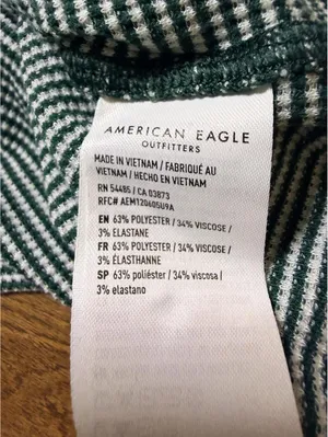 American Eagle 1977 Women’s XL Green White Striped Long Sleeve Crop Top Stretch thumbnail 4