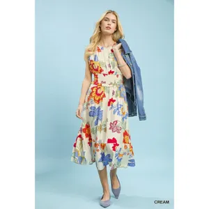 Umgee‎ Floral Smocked Midi Dress - Cream - Medium thumbnail 4
