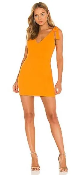 Amanda Uprichard‎ Allora Dress in Koi Yellow Orange Sleeveless Tie Strap Mini L thumbnail 1